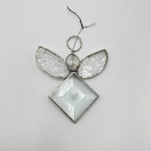 Stained Glass Angel Ornament Diamond Body Heart Detail Christmas Decoration 4"‎